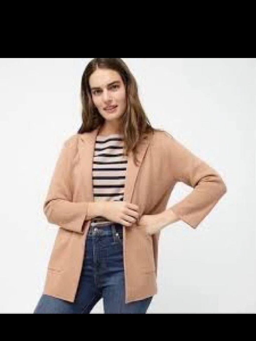 J. Crew 365 Sophie Open Front Soft Pink  Knit Sweater Blazer Pockets Size XS